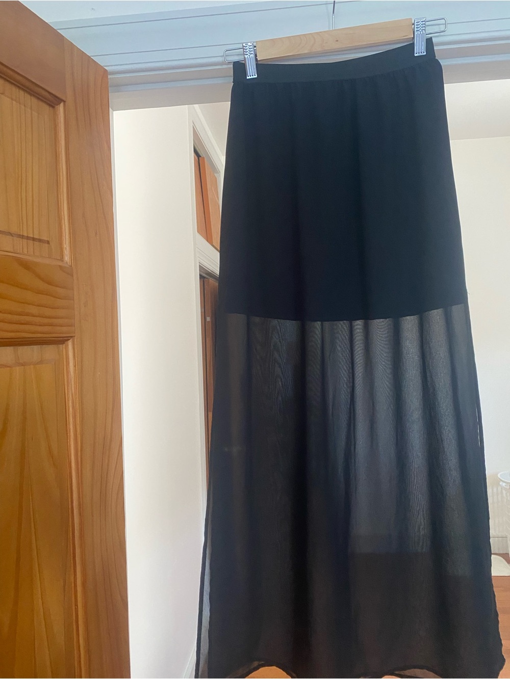 H&M Divided Black Sheer Maxi Skirt Mini Lining High Slit Y2K Size 4